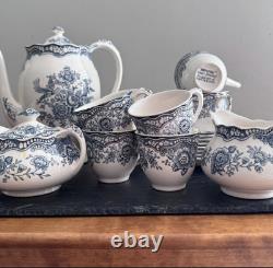 Crown Ducal'Bristol' Blue & W Tea/Coffee Vintage Ironstone 1930s 8 Duos