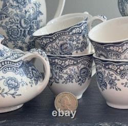 Crown Ducal'Bristol' Blue & W Tea/Coffee Vintage Ironstone 1930s 8 Duos
