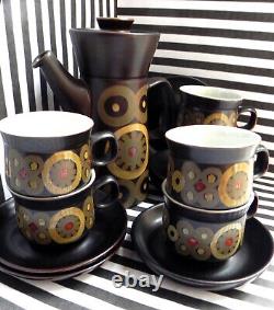 Denby Arabesque Coffee Set, Vintage 1970s. One Pot With Six Cups And Saucers