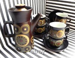 Denby Arabesque Coffee Set, Vintage 1970s. One Pot With Six Cups And Saucers