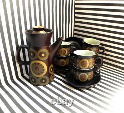 Denby Arabesque Coffee Set, Vintage 1970s. One Pot With Six Cups And Saucers