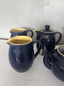 Denby Cottage Blue Teapot Coffee Pots and Milk Jug Set Vintage Stoneware VGC Denby Cottage Blue Teapot Coffee Pots and Milk Jug Set Vintage Stoneware VGC