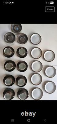 Denby Pottery Greystone vintage tee/coffee set, cups, saucers and dessert plates