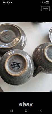 Denby Pottery Greystone vintage tee/coffee set, cups, saucers and dessert plates