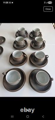 Denby Pottery Greystone vintage tee/coffee set, cups, saucers and dessert plates