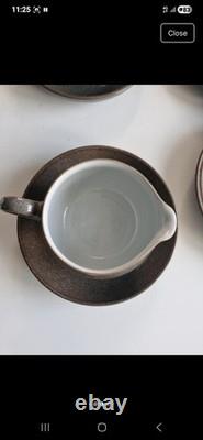 Denby Pottery Greystone vintage tee/coffee set, cups, saucers and dessert plates
