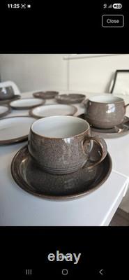 Denby Pottery Greystone vintage tee/coffee set, cups, saucers and dessert plates