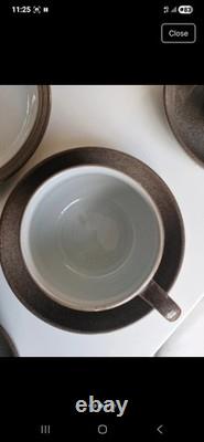 Denby Pottery Greystone vintage tee/coffee set, cups, saucers and dessert plates