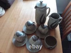 Dennis Lucas Signed HASTINGS POTTERY 1970's Vintage Coffee Pot Set