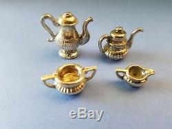 Dollhouse Miniature Sterling Silver 4PCS Set Queen Ann Style Tea Coffee Sugar