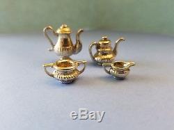 Dollhouse Miniature Sterling Silver 4PCS Set Queen Ann Style Tea Coffee Sugar