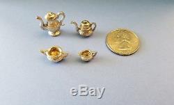 Dollhouse Miniature Sterling Silver 4PCS Set Queen Ann Style Tea Coffee Sugar