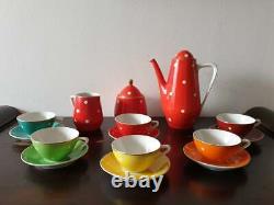 Dotted Rainbow 6 person coffee set Vintage Hollohaza porcelain'60s