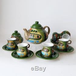 Eduardo Vega vintage ceramic tea coffee set handpainted, Cuenca Equador