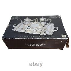 Elegance In Silver Four Piece Tea & Coffee Set With Rectangle Tray Boxed Vintage
