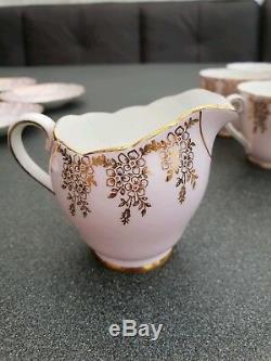 Elegant Pink & Gold Rare Vintage 1947 Adderley English Bone China Tea Coffee Set