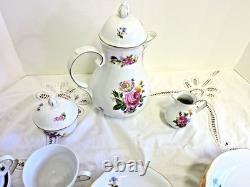 Elegant Vintage Chocolate / Coffee Set 21 pc Floral with Gold Trim FREE SHIP