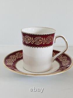 Elizabethan Burgundy Coffee Cups Saucer Vintage Set