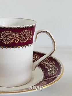 Elizabethan Burgundy Coffee Cups Saucer Vintage Set