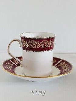 Elizabethan Burgundy Coffee Cups Saucer Vintage Set