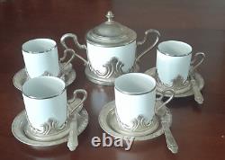 Epresso Coffee Cup Set Vtg Tognana Italy Silver Plate Bases Spoons & Sugar Bowl