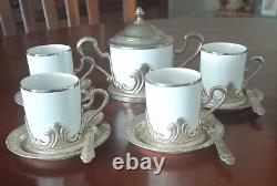 Epresso Coffee Cup Set Vtg Tognana Italy Silver Plate Bases Spoons & Sugar Bowl