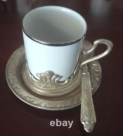 Epresso Coffee Cup Set Vtg Tognana Italy Silver Plate Bases Spoons & Sugar Bowl