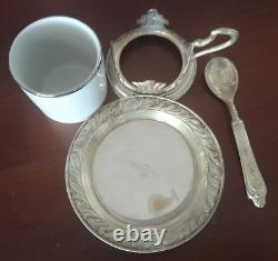 Epresso Coffee Cup Set Vtg Tognana Italy Silver Plate Bases Spoons & Sugar Bowl