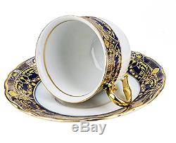 Euro Porcelain Premium 17-pc Dark Cobalt Blue Tea Cup Coffee Set, 24K Vintage 6