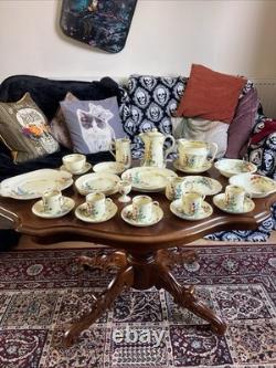 Extensive Vintage Crown Staffordshire Coffee Tea Set Collection 1930s Hollyhocks