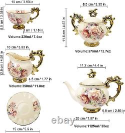 Fanquare 15 Pieces British Porcelain Tea Set, Floral Vintage China Coffee Set, W