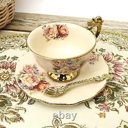 Fanquare 15 Pieces British Porcelain Tea Sets, Vintage Flowers China Coffee Set