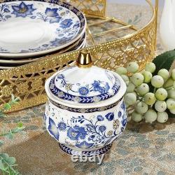 Fanquare 21 Pieces British Vintage Porcelain Tea Set, Blue Floral Ceramic Coffee