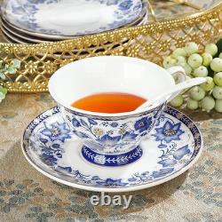 Fanquare 21 Pieces British Vintage Porcelain Tea Set, Blue Floral Ceramic Coffee