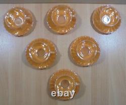 Fire King Ware Peach Luster Vtg Set Of Six Tea / Coffee Cups With Saucers
