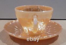 Fire King Ware Peach Luster Vtg Set Of Six Tea / Coffee Cups With Saucers