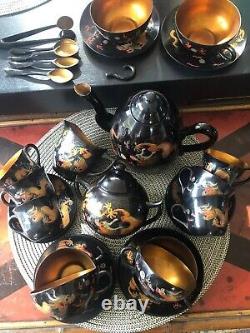 Foo Chow Vintage Dragon Lacquered 32 pcs tea/coffee set. Excellent condition