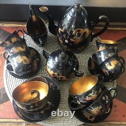 Foo Chow Vintage Dragon Lacquered 32 pcs tea/coffee set. Excellent condition