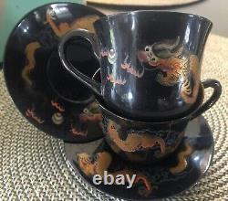 Foo Chow Vintage Dragon Lacquered 32 pcs tea/coffee set. Excellent condition