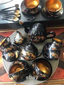 Foo Chow Vintage Dragon Lacquered 32 pcs tea/coffee set. Excellent condition