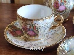 Foreign Vintage Coffee or Tea Set Gold Victoriana Scene