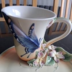 Franz Porcelain Vintage BLUE BUTTERFLY COFFEE & CAKE SET by Jen Woo