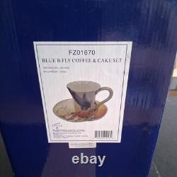 Franz Porcelain Vintage BLUE BUTTERFLY COFFEE & CAKE SET by Jen Woo