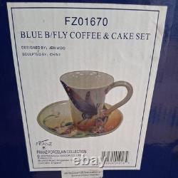 Franz Porcelain Vintage BLUE BUTTERFLY COFFEE & CAKE SET by Jen Woo