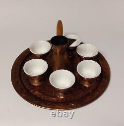GAT Copper Works LTD Israel vintage coffee set with serving tray, 6 cups