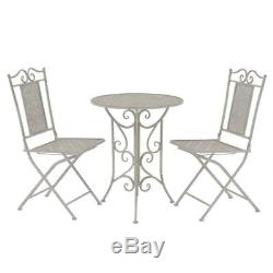 Garden Bistro Set Steel Coffee Table 2 Folding Outdoor Patio Chairs Vintage Grey