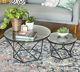 Geometric Coffee Nesting Table Tempered Glass 2 Pieces Accent Metal Set Vintage