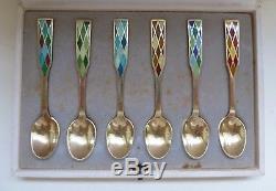 Georg Jensen Set of 6 Vintage Sterling Silver Coffee Spoons, Harlequin Pattern
