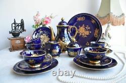 Germany 22 Pc Vintage Bareuther Echt Cobalt Bavaria Porcelain Coffee Set 6 Cups