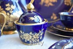 Germany 22 Pc Vintage Bareuther Echt Cobalt Bavaria Porcelain Coffee Set 6 Cups